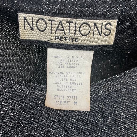 NOTATIONS Petite Vintage Sparkle Short Sleeve Top Crew Neck Black Silver Size M - Picture 3 of 5